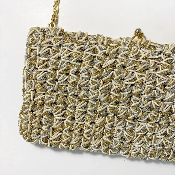 Vintage Gold Metallic Woven Evening Bag Chain Strap Creations by Solar Ltd Italy - Picture 5 of 6